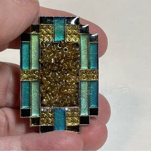 Phyllis Ger Queens NY Handmade Artisan Brooch, One Of A Kind, Enamel And Beads